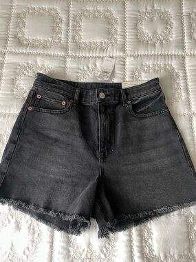 American Eagle Outfitters Black Frayed-Hem Denim Shorts